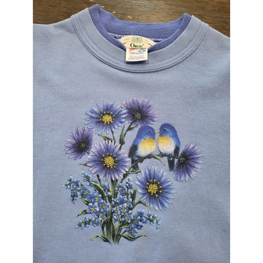 Vintage Rare 80s Orvis Womens double collar floral Bird sweatshirt Jerzees***#1‎